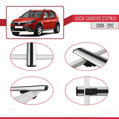Compatible avec Dacia Sandero Stepway 2008-2012 BASIC Model Barres de Toit Railing Porte-Bagages de Voiture Gris Aluminium 2 Barres