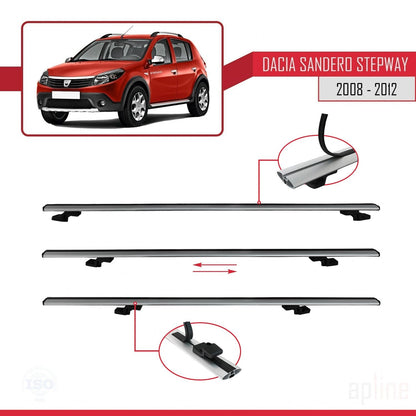 Compatible avec Dacia Sandero Stepway 2008-2012 BASIC Model Barres de Toit Railing Porte-Bagages de Voiture Gris Aluminium 2 Barres