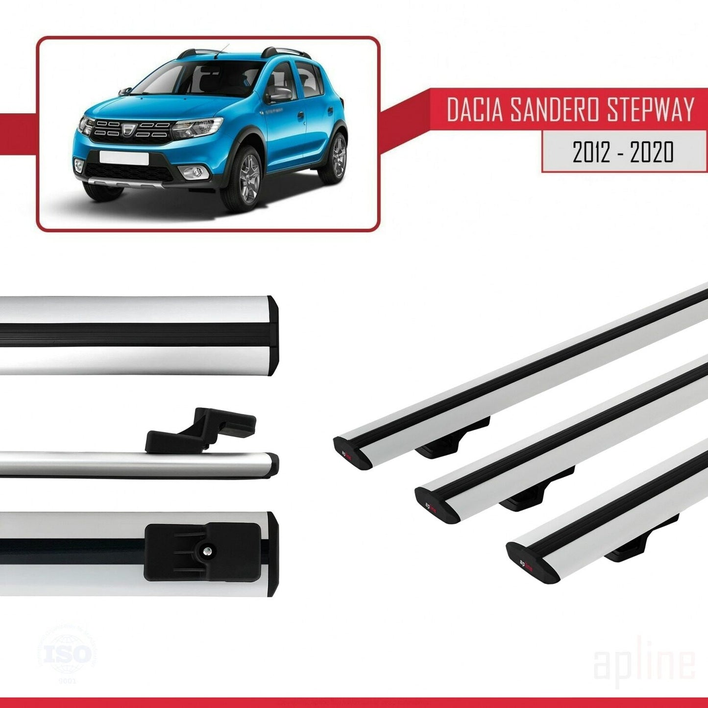 Compatible avec Dacia Sandero Stepway 2 2012-2020 BASIC Model Barres de Toit Railing Porte-Bagages de Voiture Gris Aluminium 3 Barres