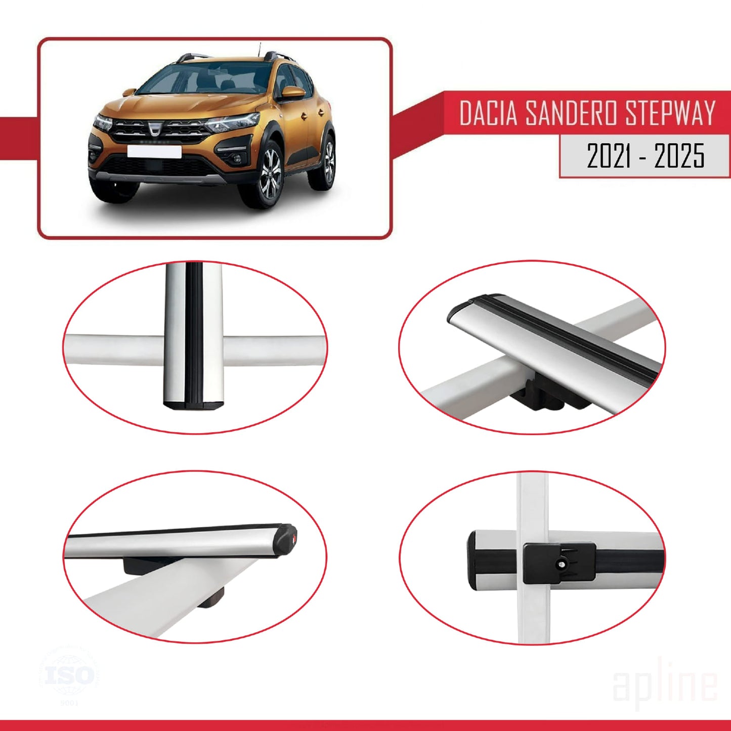 Compatible avec Dacia Sandero Stepway 3 2021-2025 BASIC Model Barres de Toit Railing Porte-Bagages de Voiture Gris Aluminium 3 Barres