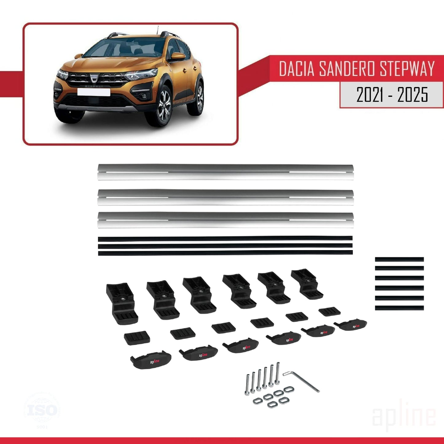 Compatible avec Dacia Sandero Stepway 3 2021-2025 BASIC Model Barres de Toit Railing Porte-Bagages de Voiture Gris Aluminium 3 Barres