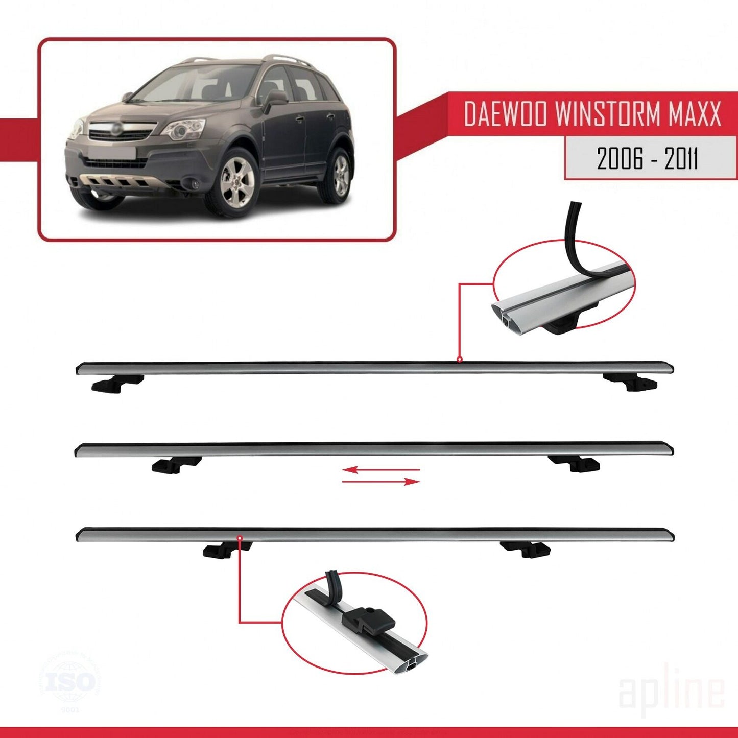 Compatible avec Daewoo Winstorm MaXX 2006-2011 BASIC Model Barres de Toit Railing Porte-Bagages de Voiture Gris Aluminium 2 Barres