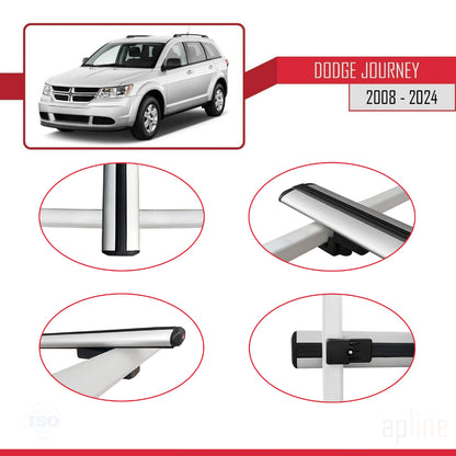 Compatible avec Dodge Journey 2008-2024 BASIC Model Barres de Toit Railing Porte-Bagages de Voiture Gris Aluminium 3 Barres