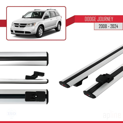 Compatible avec Dodge Journey 2008-2024 BASIC Model Barres de Toit Railing Porte-Bagages de Voiture Gris Aluminium 2 Barres