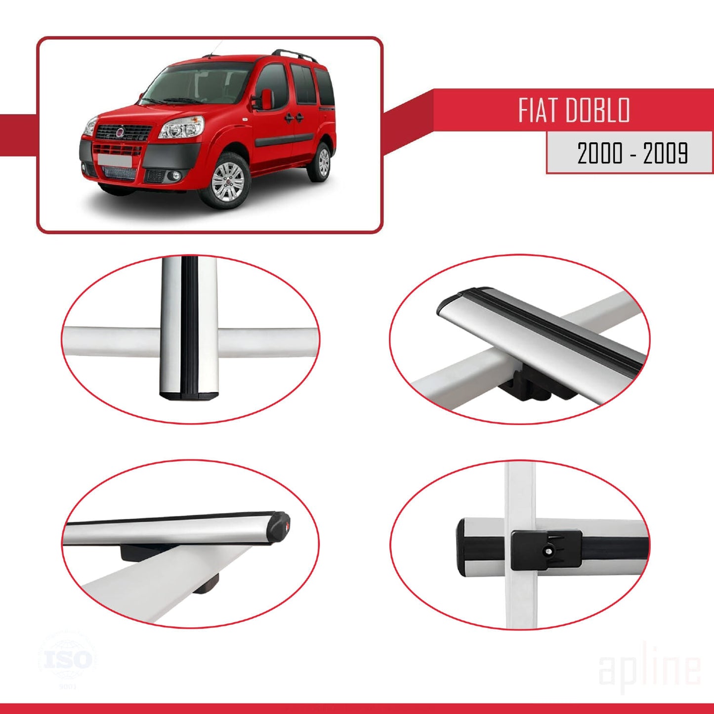 Compatible avec Fiat Doblo 2000-2009 BASIC Model Barres de Toit Railing Porte-Bagages de Voiture Gris Aluminium 4 Barres