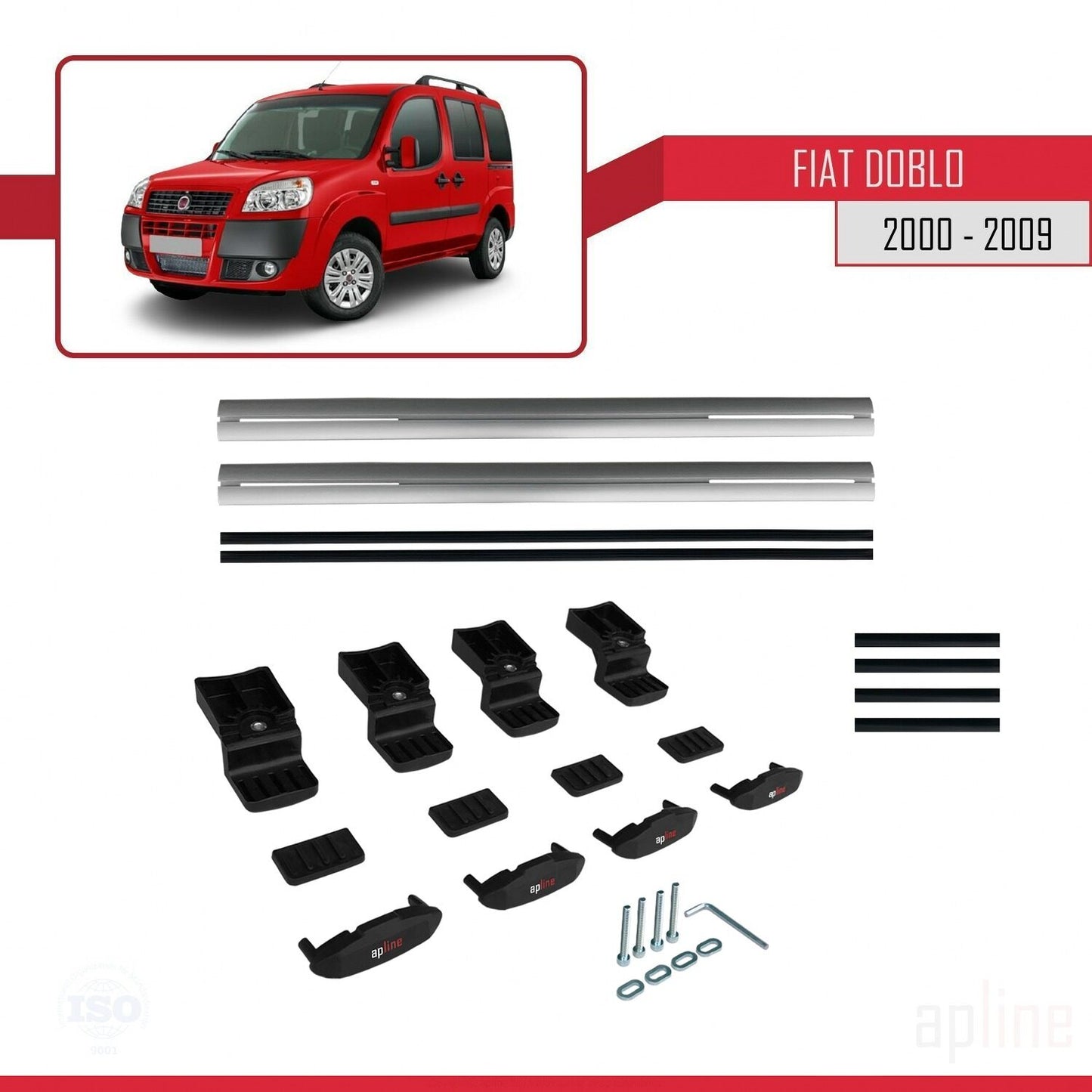 Compatible avec Fiat Doblo 2000-2009 BASIC Model Barres de Toit Railing Porte-Bagages de Voiture Gris Aluminium 2 Barres