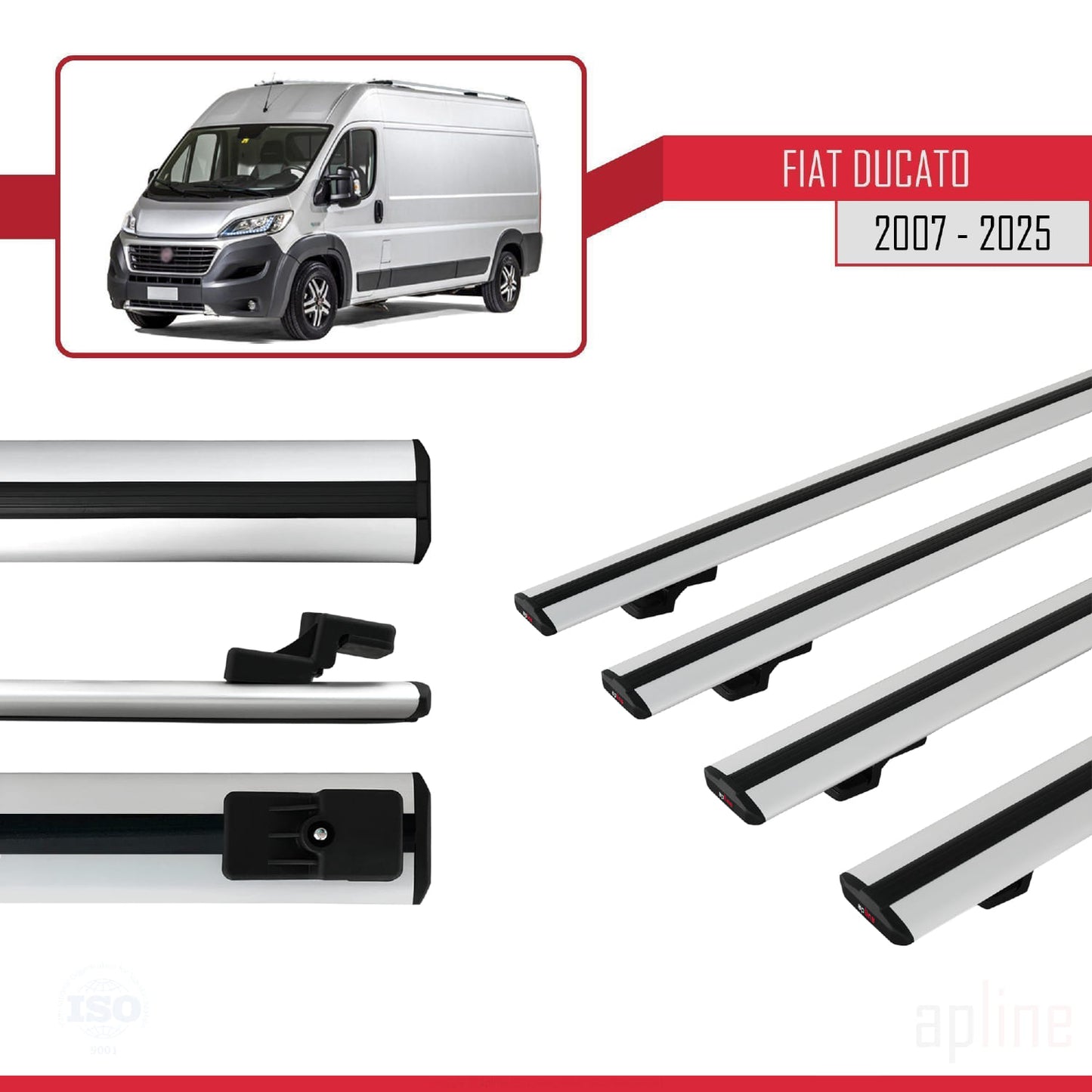 Compatibile con Fiat Ducato 3 2007-2025 modello BASIC Barre portatutto Railing Portapacchi per auto Alluminio grigio 4 barre