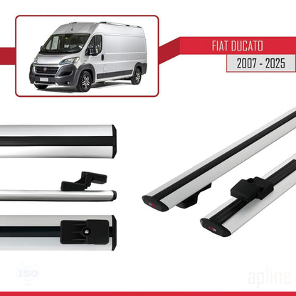 Compatibile con Fiat Ducato 3 2007-2025 modello BASIC Barre portatutto Railing Portapacchi per auto Alluminio grigio 2 barre