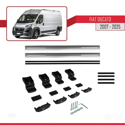 Compatibile con Fiat Ducato 3 2007-2025 modello BASIC Barre portatutto Railing Portapacchi per auto Alluminio grigio 2 barre