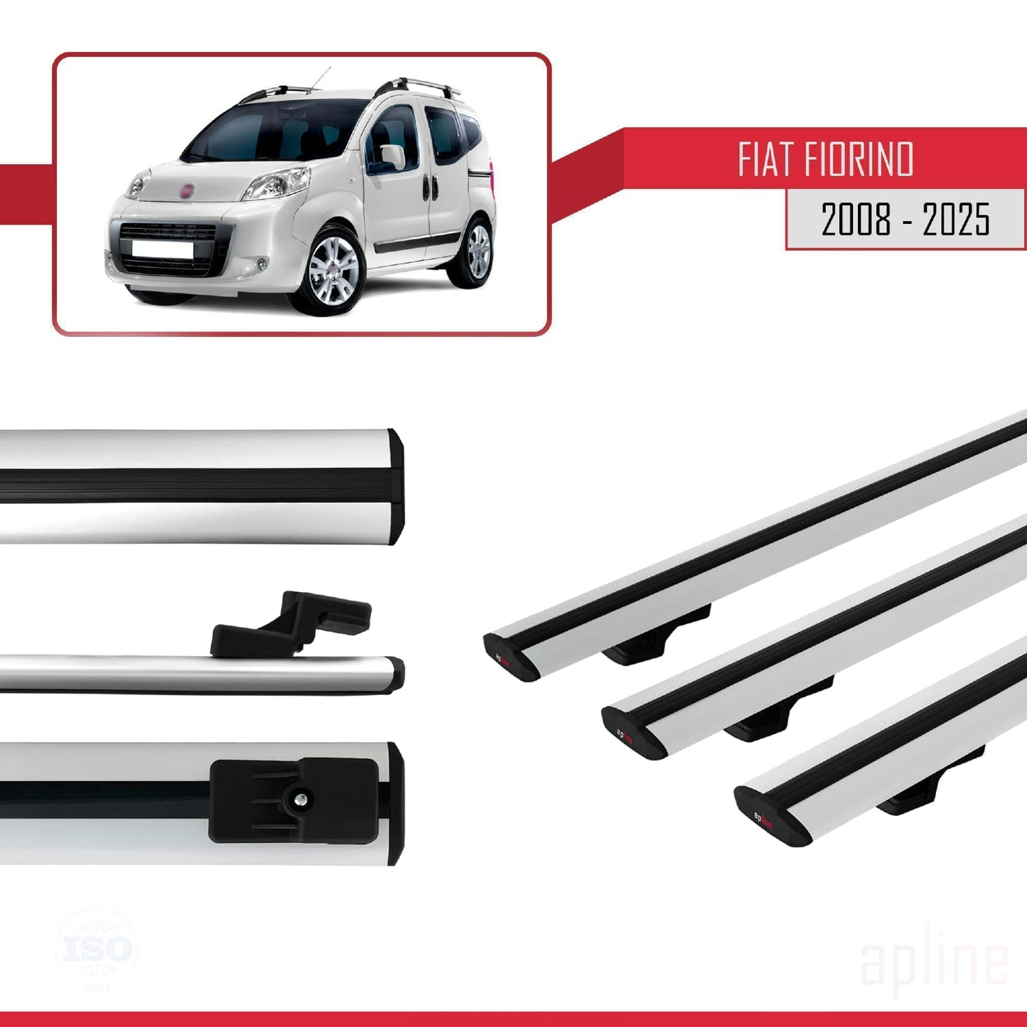 Compatibile con Fiat Fiorino 3 2008-2025 modello BASIC Barre portatutto Railing Portapacchi per auto Alluminio grigio 3 barre
