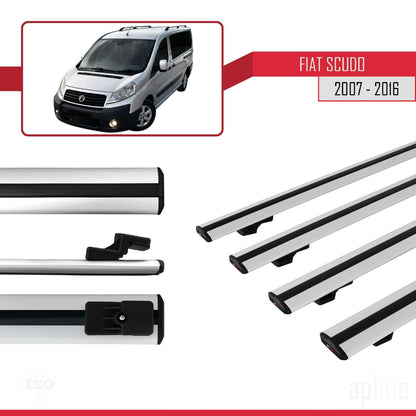 Compatible avec Fiat Scudo 2 2007-2016 BASIC Model Barres de Toit Railing Porte-Bagages de Voiture Gris Aluminium 4 Barres