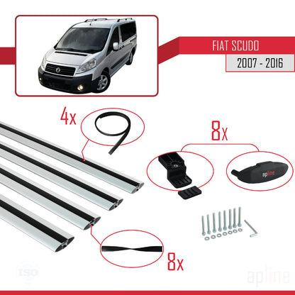 Compatible avec Fiat Scudo 2 2007-2016 BASIC Model Barres de Toit Railing Porte-Bagages de Voiture Gris Aluminium 4 Barres