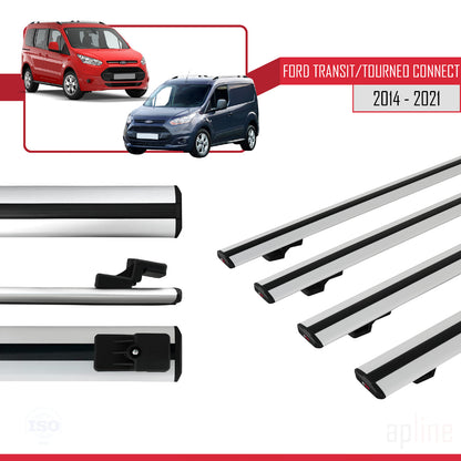 Compatible avec Ford Transit/Tourneo Connect 2 2014-2021 BASIC Model Barres de Toit Railing Porte-Bagages de Voiture Gris Aluminium 4 Barres