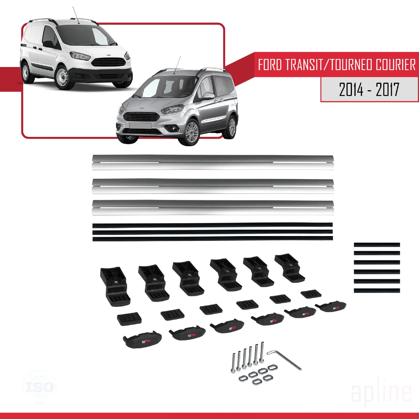 Compatible avec Ford Transit/Tourneo Courier Pre-Facelift 2014-2017 BASIC Model Barres de Toit Railing Porte-Bagages de Voiture Gris Aluminium 3 Barres