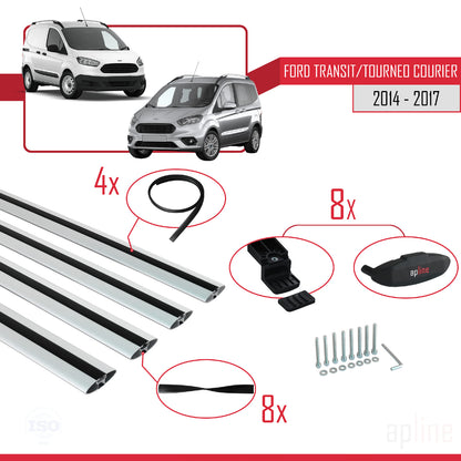 Compatible avec Ford Transit/Tourneo Courier Pre-Facelift 2014-2017 BASIC Model Barres de Toit Railing Porte-Bagages de Voiture Gris Aluminium 4 Barres