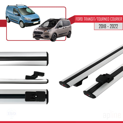 Compatible avec Ford Transit/Tourneo Courier Post-Facelift 2018-2022 BASIC Model Barres de Toit Railing Porte-Bagages de Voiture Gris Aluminium 2 Barres