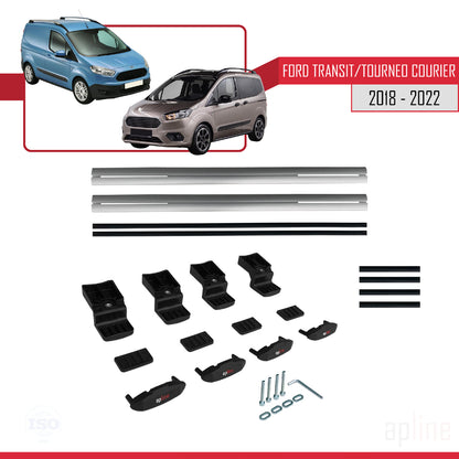 Compatible avec Ford Transit/Tourneo Courier Post-Facelift 2018-2022 BASIC Model Barres de Toit Railing Porte-Bagages de Voiture Gris Aluminium 2 Barres
