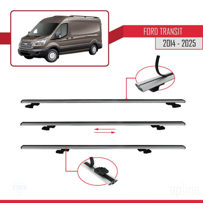 Compatible avec Ford Transit 2014-2025 BASIC Model Barres de Toit Railing Porte-Bagages de Voiture Gris Aluminium 3 Barres