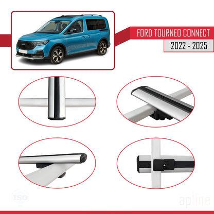 Compatible avec Ford Transit/Tourneo Connect 3 2022-2025 BASIC Model Barres de Toit Railing Porte-Bagages de Voiture Gris Aluminium 2 Barres