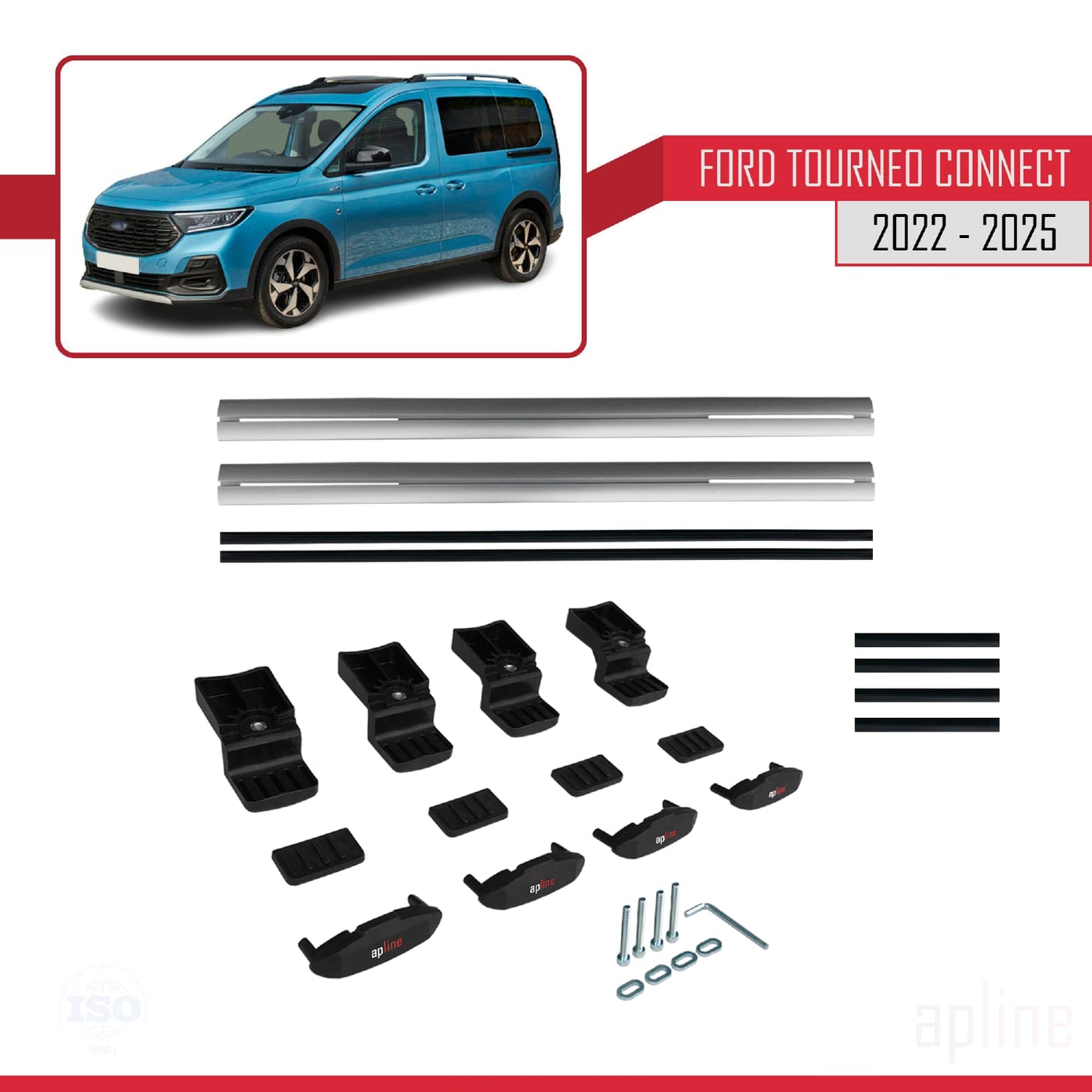 Compatible avec Ford Transit/Tourneo Connect 3 2022-2025 BASIC Model Barres de Toit Railing Porte-Bagages de Voiture Gris Aluminium 2 Barres