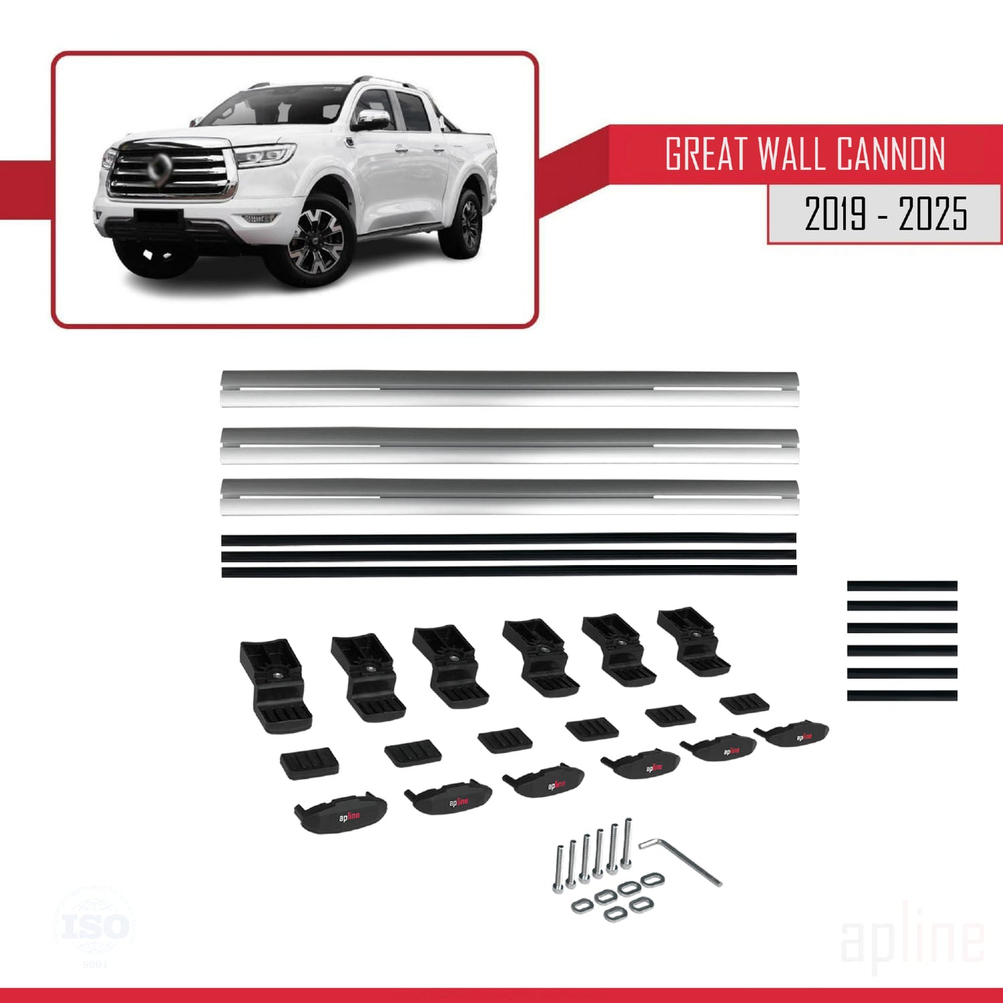 Compatible avec Great Wall Cannon 2019-2025 BASIC Model Barres de Toit Railing Porte-Bagages de Voiture Gris Aluminium 3 Barres