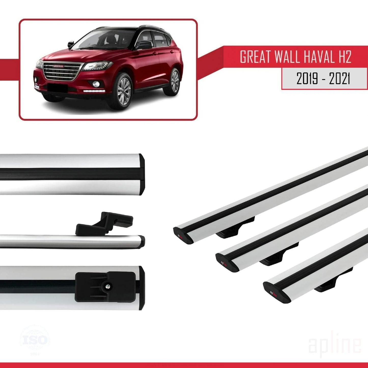 Compatible with Great Wall Haval H2 2019-2021 BASIC Model Car Roof Rack Cross Bar Grey Aluminium 3 Bars