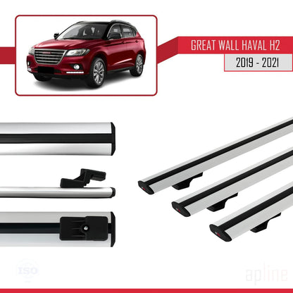 Compatible with Great Wall Haval H2 2019-2021 BASIC Model Car Roof Rack Cross Bar Grey Aluminium 3 Bars