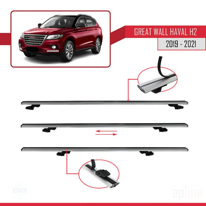 Compatible with Great Wall Haval H2 2019-2021 BASIC Model Car Roof Rack Cross Bar Grey Aluminium 3 Bars
