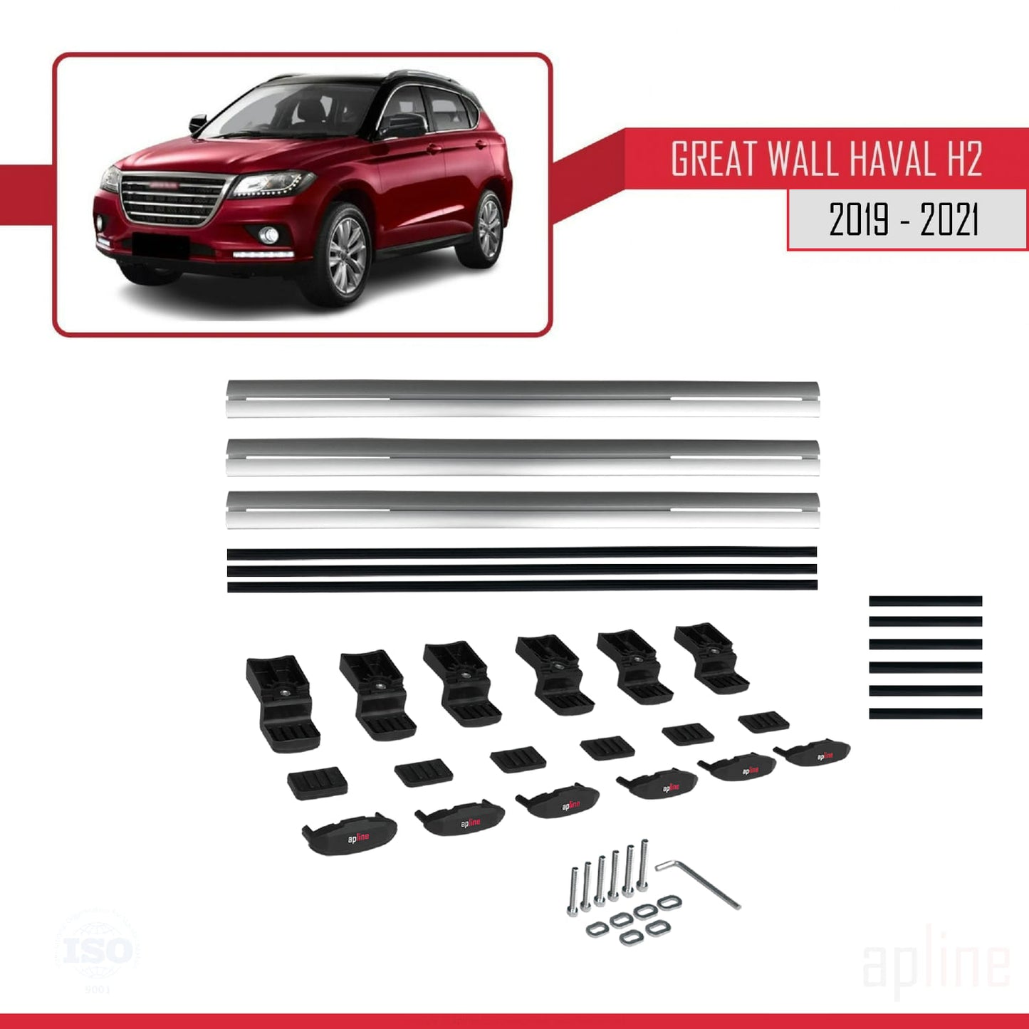 Compatible with Great Wall Haval H2 2019-2021 BASIC Model Car Roof Rack Cross Bar Grey Aluminium 3 Bars