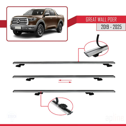 Compatible avec Great Wall Poer 2019-2025 BASIC Model Barres de Toit Railing Porte-Bagages de Voiture Gris Aluminium 3 Barres