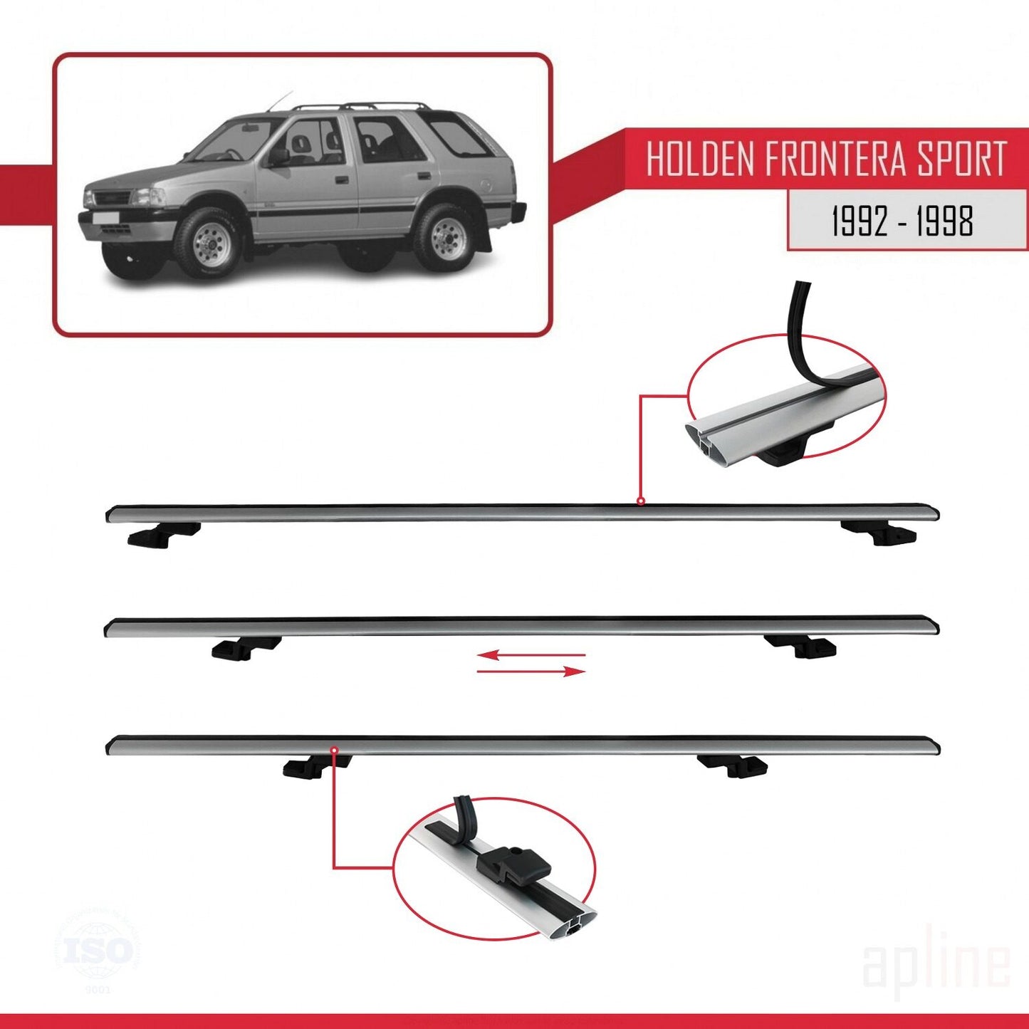Compatible avec Holden Frontera Sport 1992-1998 BASIC Model Barres de Toit Railing Porte-Bagages de Voiture Gris Aluminium 2 Barres