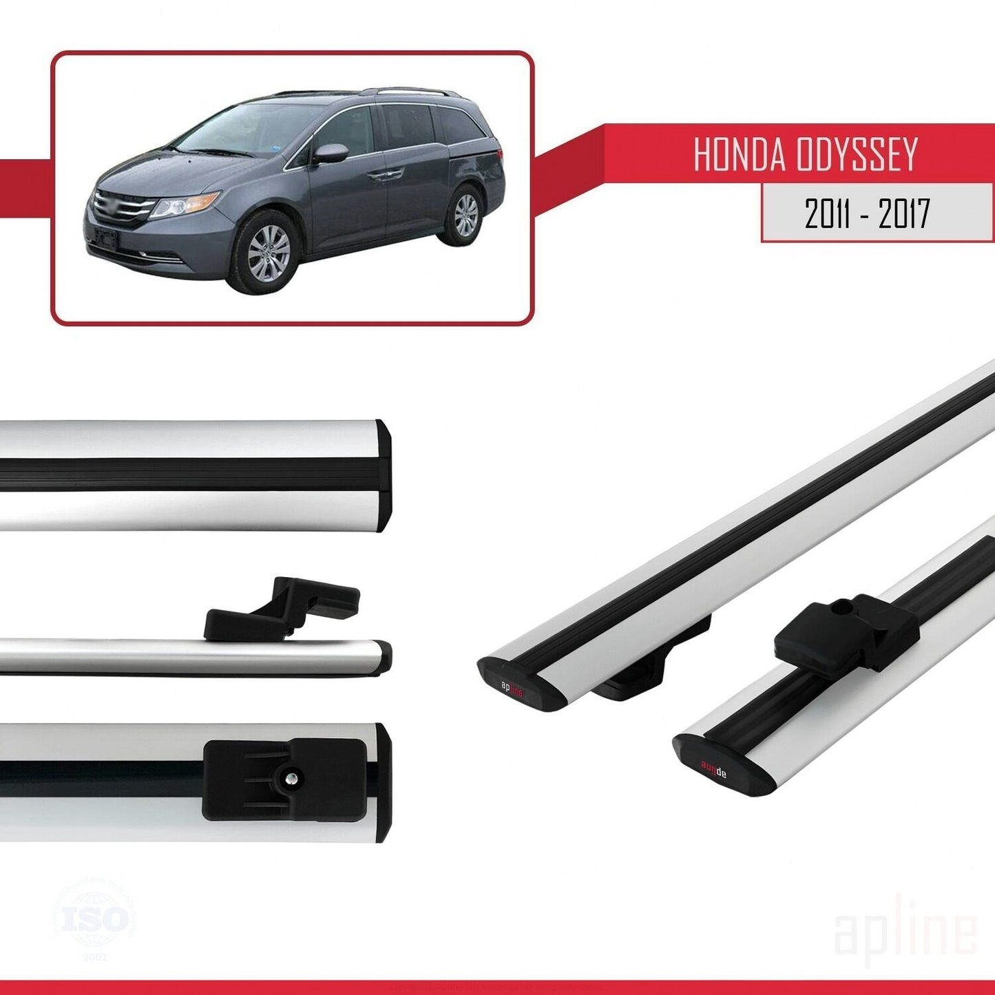 Compatible avec Honda Odyssey 2011-2017 BASIC Model Barres de Toit Railing Porte-Bagages de Voiture Gris Aluminium 2 Barres