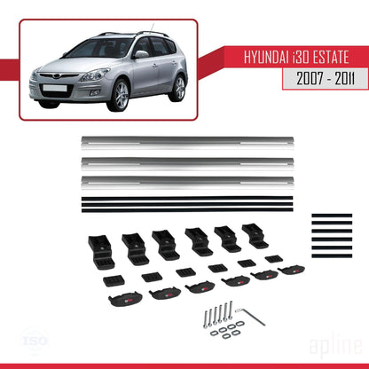 Compatible avec Hyundai i30 (FD) Break 2007-2011 BASIC Model Barres de Toit Railing Porte-Bagages de Voiture Gris Aluminium 3 Barres