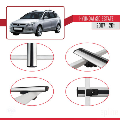 Compatible avec Hyundai i30 (FD) Break 2007-2011 BASIC Model Barres de Toit Railing Porte-Bagages de Voiture Gris Aluminium 2 Barres