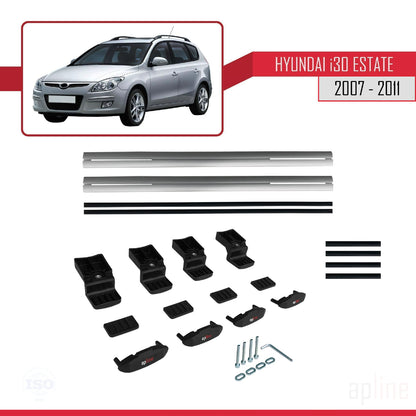 Compatible avec Hyundai i30 (FD) Break 2007-2011 BASIC Model Barres de Toit Railing Porte-Bagages de Voiture Gris Aluminium 2 Barres