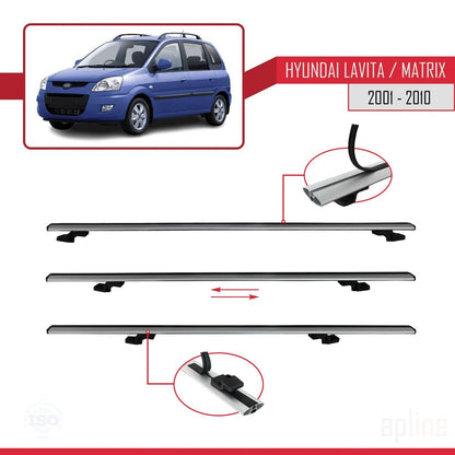 Compatible avec Hyundai Matrix (FC) 2001-2010 BASIC Model Barres de Toit Railing Porte-Bagages de Voiture Gris Aluminium 3 Barres