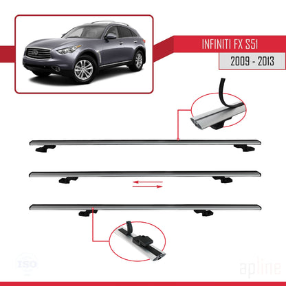 Compatible avec Infiniti FX 2 (S51) 2009-2013 BASIC Model Barres de Toit Railing Porte-Bagages de Voiture Gris Aluminium 3 Barres