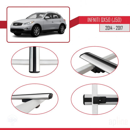 Compatible avec Infiniti QX50 (J50) 2014-2017 BASIC Model Barres de Toit Railing Porte-Bagages de Voiture Gris Aluminium 3 Barres