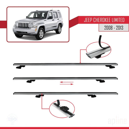 Compatible avec Jeep Cherokee 4 (KK) 2008-2013 BASIC Model Barres de Toit Railing Porte-Bagages de Voiture Gris Aluminium 2 Barres