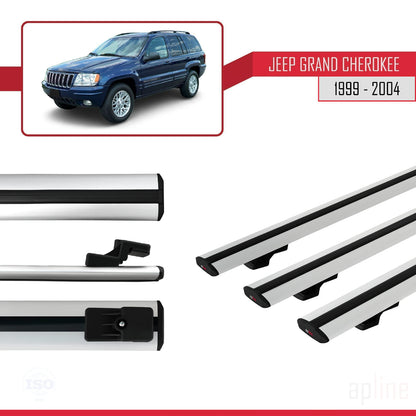 Compatible avec Jeep Grand Cherokee 2 (WJ) 1999-2004 BASIC Model Barres de Toit Railing Porte-Bagages de Voiture Gris Aluminium 3 Barres