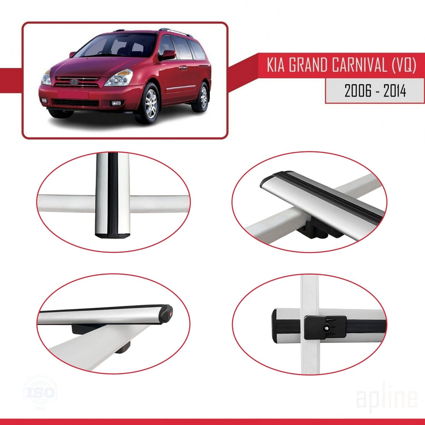 Compatible avec Kia Carnival 2 (VQ) 2006-2014 BASIC Model Barres de Toit Railing Porte-Bagages de Voiture Gris Aluminium 3 Barres