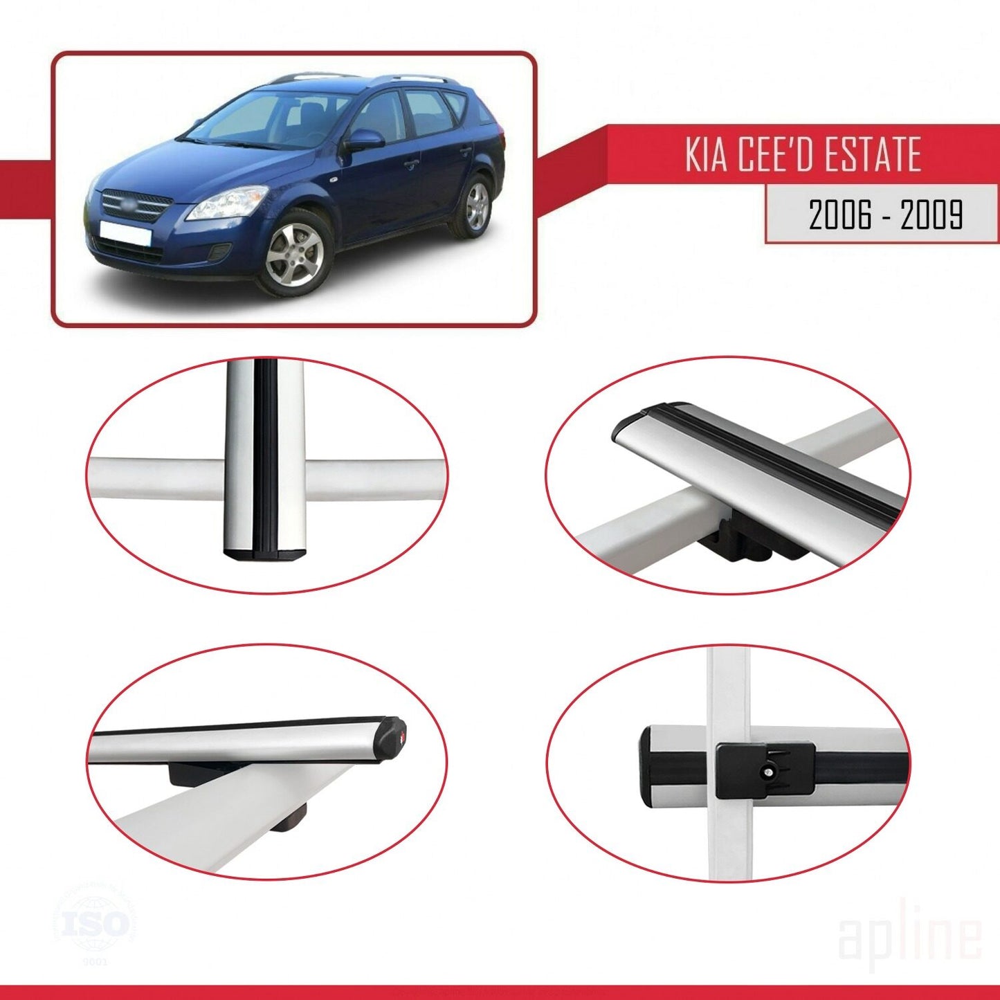 Compatible avec Kia Ceed (ED) Break Pre-Facelift 2006-2009 BASIC Model Barres de Toit Railing Porte-Bagages de Voiture Gris Aluminium 3 Barres