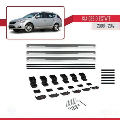 Compatible with Kia Ceed (ED) SW Post-Facelift 2009-2012 BASIC Model Car Roof Rack Cross Bar Grey Aluminium 3 Bars