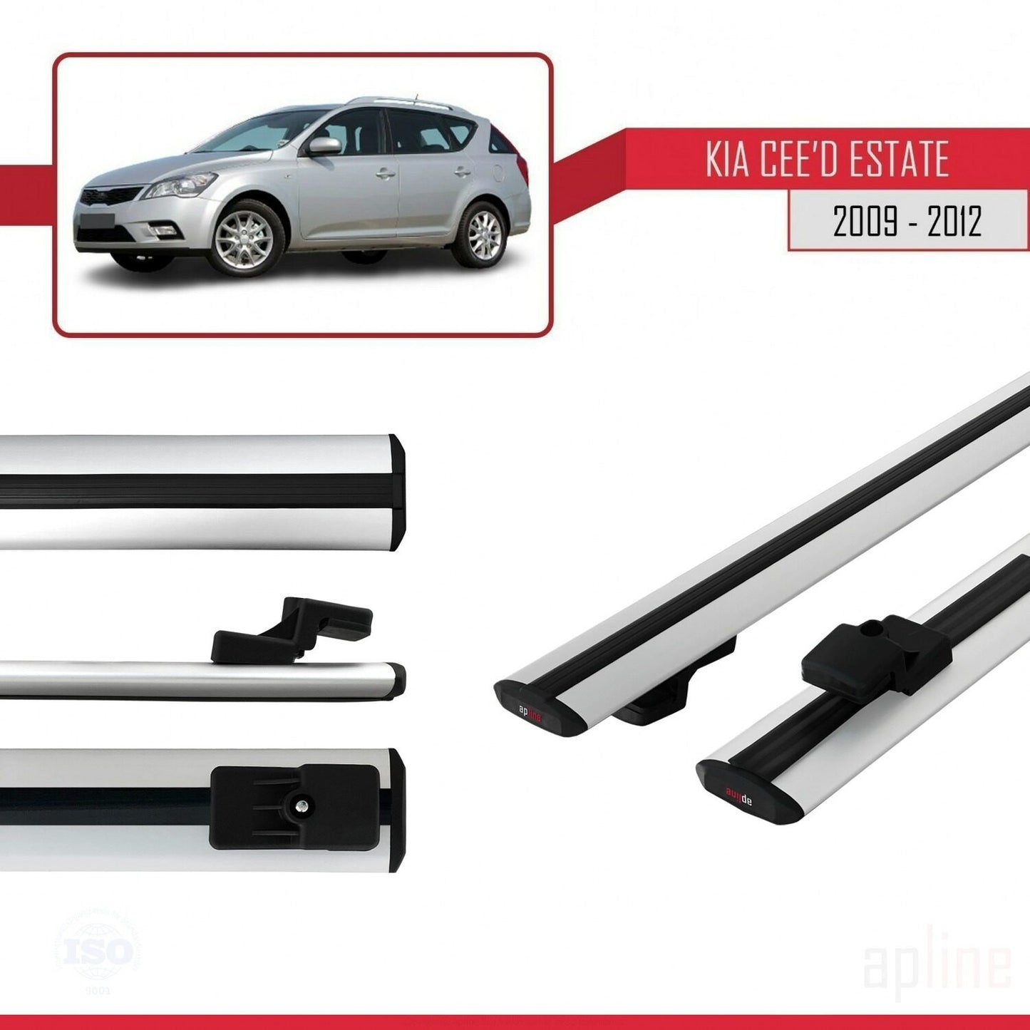 Compatible with Kia Ceed (ED) SW Post-Facelift 2009-2012 BASIC Model Car Roof Rack Cross Bar Grey Aluminium 2 Bars