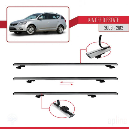 Compatible with Kia Ceed (ED) SW Post-Facelift 2009-2012 BASIC Model Car Roof Rack Cross Bar Grey Aluminium 2 Bars