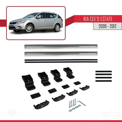 Compatible with Kia Ceed (ED) SW Post-Facelift 2009-2012 BASIC Model Car Roof Rack Cross Bar Grey Aluminium 2 Bars