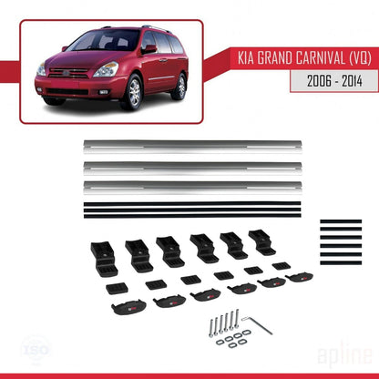 Compatible avec Kia Grand Carnival 2 (VQ) 2006-2014 BASIC Model Barres de Toit Railing Porte-Bagages de Voiture Gris Aluminium 3 Barres