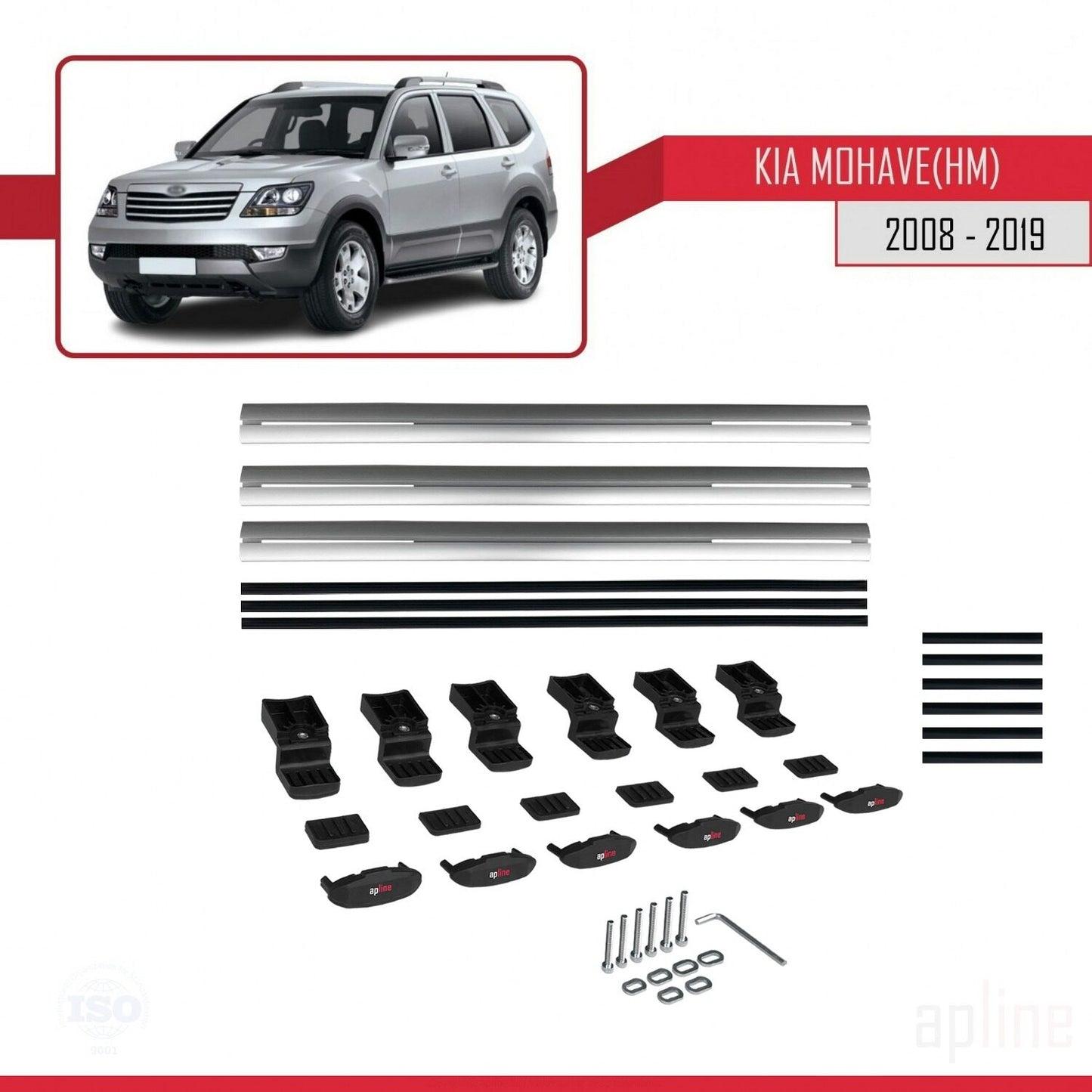 Compatible avec Kia Mohave (HM) 2008-2019 BASIC Model Barres de Toit Railing Porte-Bagages de Voiture Gris Aluminium 3 Barres