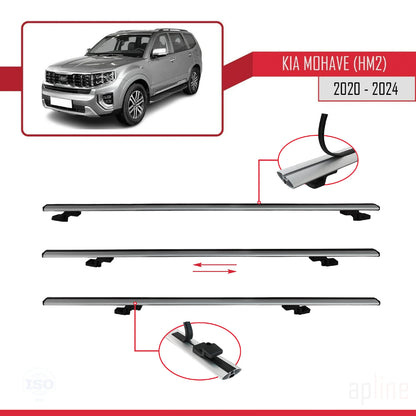 Compatible avec Kia Mohave 2 (HM2) 2020-2024 BASIC Model Barres de Toit Railing Porte-Bagages de Voiture Gris Aluminium 3 Barres