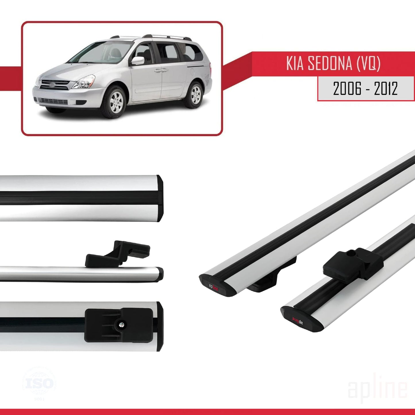 Compatible avec Kia Sedona 2 (VQ) 2006-2012 BASIC Model Barres de Toit Railing Porte-Bagages de Voiture Gris Aluminium 2 Barres